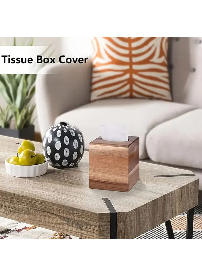 Acacia Wood Tissue Box Holder With Sliding Bottom Decorative 3D Set 14x14x16 - Image 5
